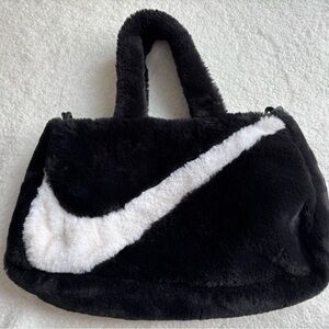 Nike Black and White Faux Fur Swoosh Bag
